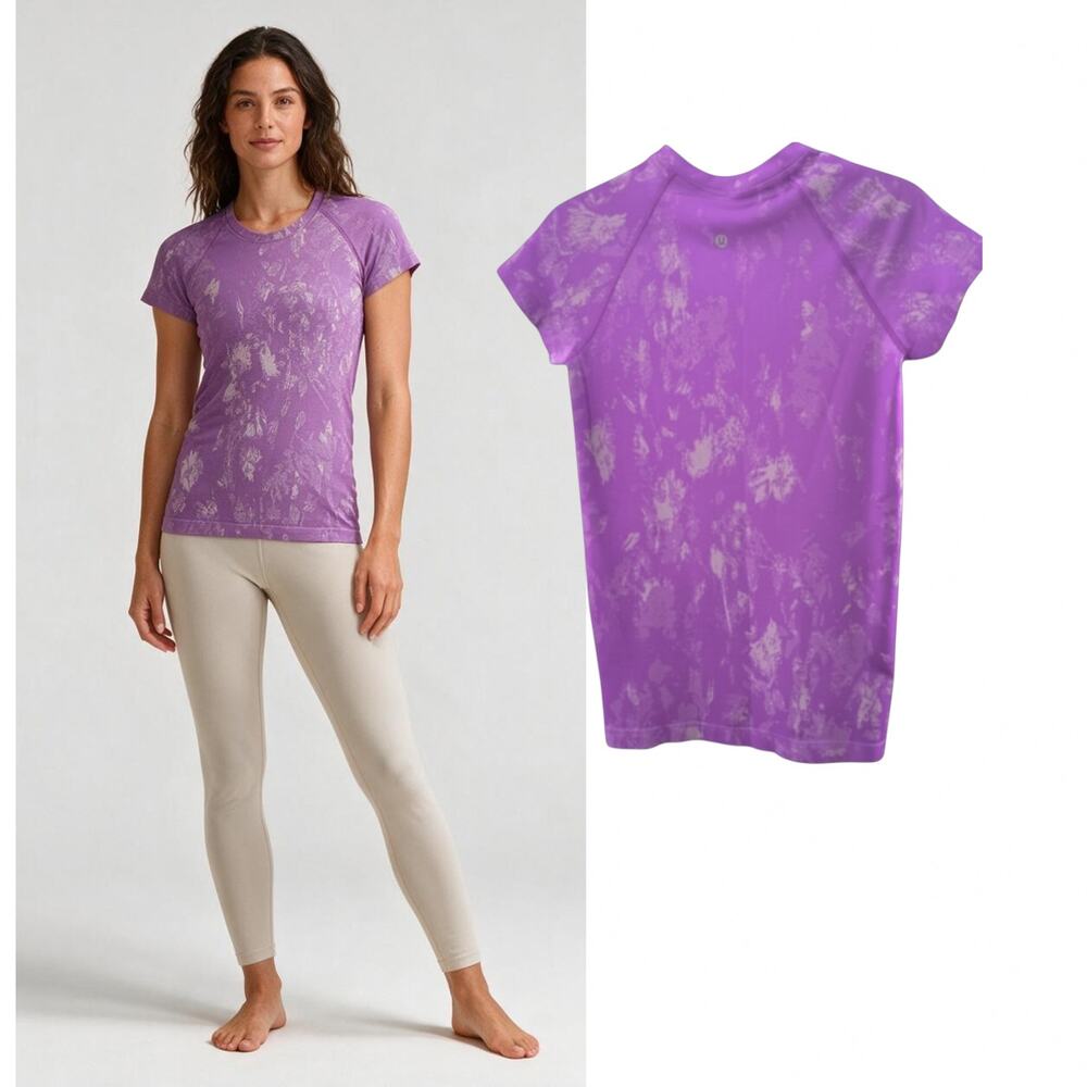 Lululemon Purple Tie Dye Short Sleeve Athletic Activewear Top Size 6